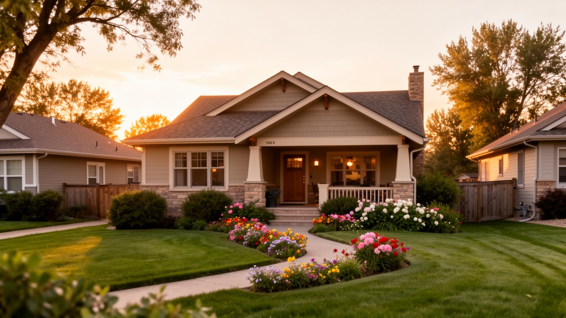 A charming Sioux Falls senior-friendly home at golden hour, representing Solus Real Estate's senior real estate services in Sioux Falls